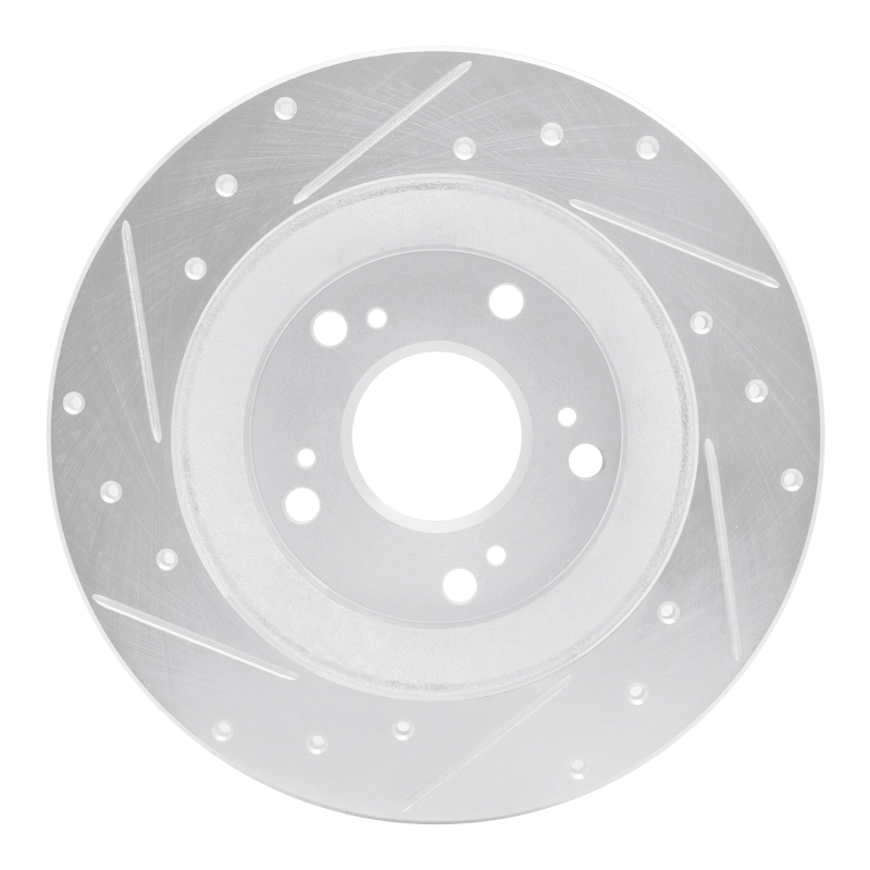 Honda S2000 Brake Rotor (1) - Rear Right - R1 Concepts - Drilled & Slotted - Silver - `00-`09